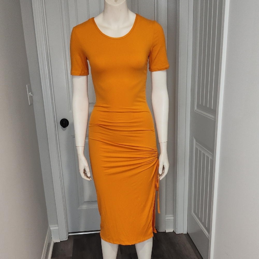 Orange Short Sleeve Midi Dress